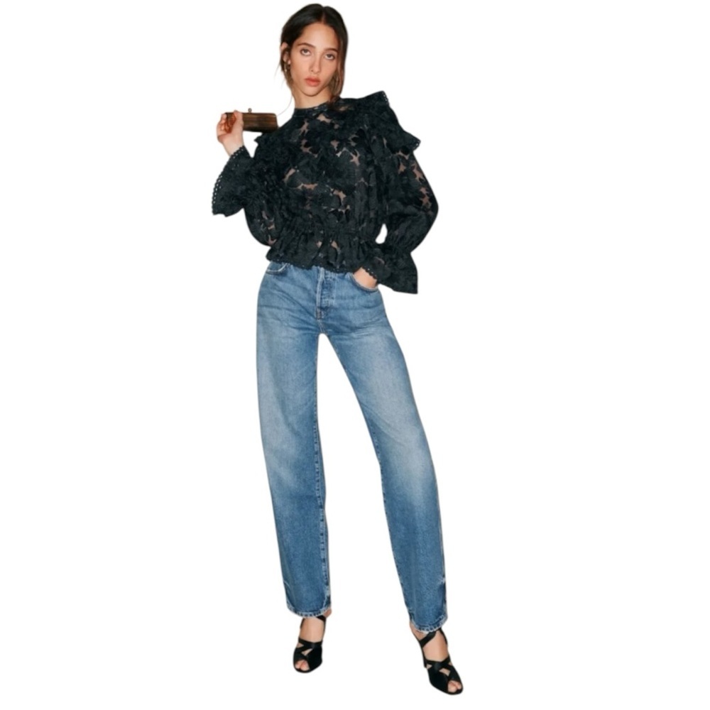 Reformation The Collection Carlisle Black Lace Blouse Romantic Feminine Top NWT - Picture 10 of 15